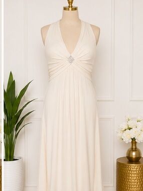 Ivory V-Neck Sleeveless Dress with Crystal Accent